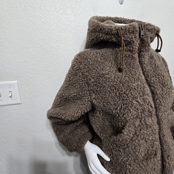 Lit Cozy Teddy Hooded Brown Jacket Size L - Picture 8 of 11